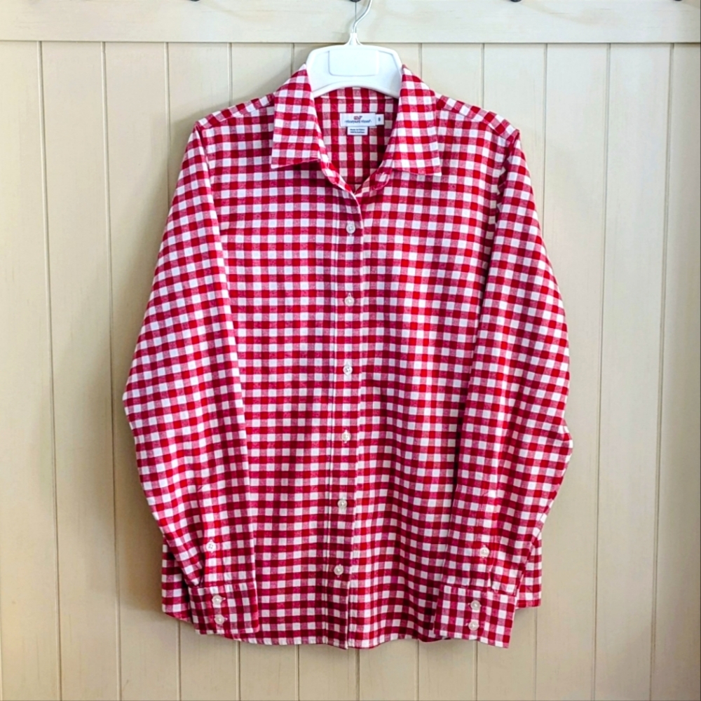Vineyard Vines Red and White Checkered Women's Flannel Shirt